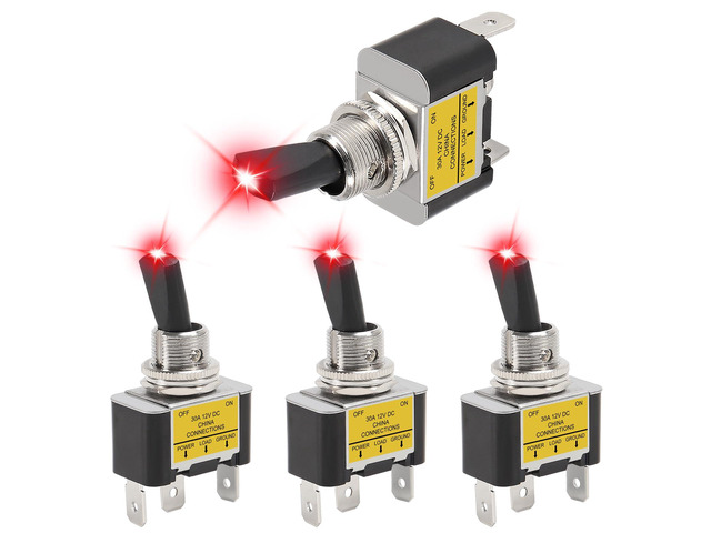 KEHIPI 4PCS Red LED Toggle Switch 30 Amp 12 Volt Toggle Switch SPST ON Off 2 Position 3pin for Automotive Cars Trucks Boats Racing Cars Auto Boat