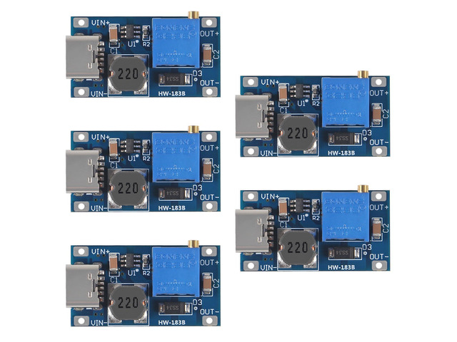 KEHIPI 5pcs Type-C MT3608 DC-DC Adjustable Boost Module 2A DC DC Boost Step up Converter Module 2V-24V to 5V 9V 12V 28V Power Module Booster