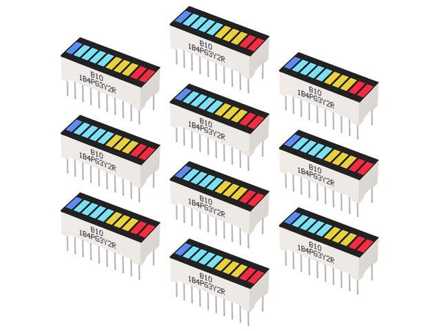KEHIPI 10PCS 10 Segment LED Bar Graph Display with 4 Colors (2xSuper Red+3xYellow+4xSuper Green+1xBlue) Single led bar Graph for Arduino and DIY