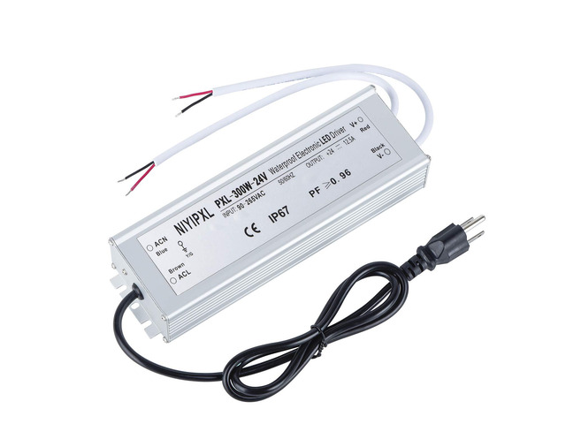 KEHIPI LED Driver 300 Watts(150W X2) 24V DC Transformer Waterproof IP67 Power Supply, 24V DC Low Voltage Output Adapter with 3-Prong Plug 3.3 Feet...