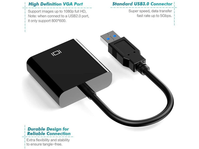 KEHIPI USB to VGA Adapter, USB 3.0/2.0 to VGA Adapter 1080P HD Multi-Display Video Converter, Compatible with Windows 7/8 / 8.1/10 for Desktop,...