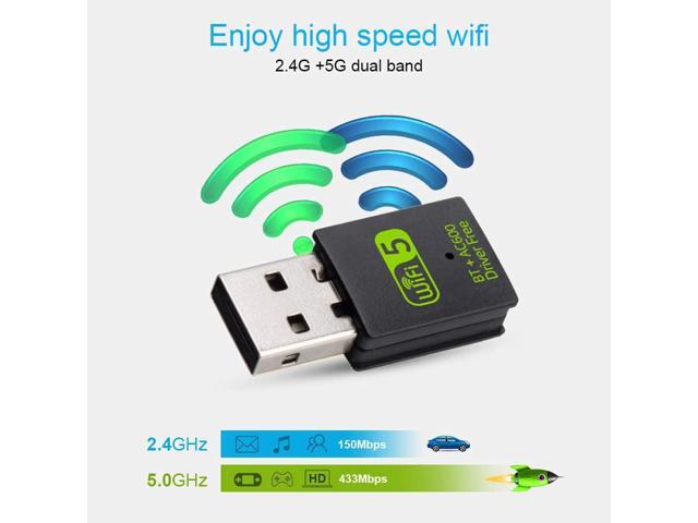 KEHIPI USB WiFi Bluetooth Adapter, 600Mbps Dual Band 2.4/5Ghz Wireless Network External Receiver, Mini WiFi Dongle for PC/Laptop/Desktop