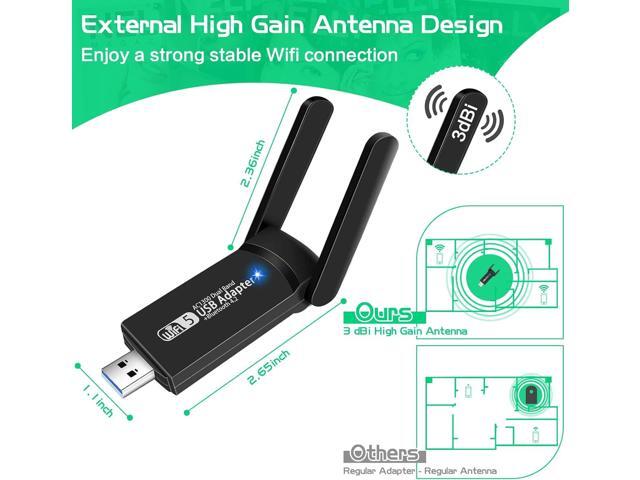 KEHIPI USB WiFi Bluetooth Adapter, 1300Mbps Dual Band 2.4/5Ghz Wireless Network External Receiver, Mini WiFi Dongle for PC/Laptop/Desktop