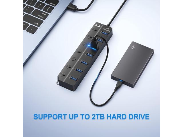 KEHIPI USB Hub 3.0, 7-Port USB Hub Splitter with Individual On/Off Switches and Lights, 3.2ft/1m Long Cable Compatible with MacBook, Laptop,...