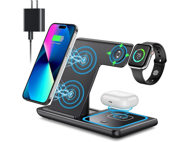 Wireless Charger, KEHIPI 3 in 1 Wireless Charging Station, Fast Wireless Charger Stand for iPhone 14/13/12/11/Pro/Max/XS/XR/X/8/Plus, for Apple...