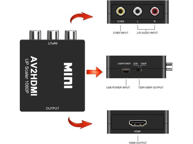 KEHIPI RCA to HDMI, AV to HDMI Converter, 1080P Mini RCA Composite CVBS AV to HDMI Video Audio Converter, with USB Power Cable for PC Laptop Xbox...