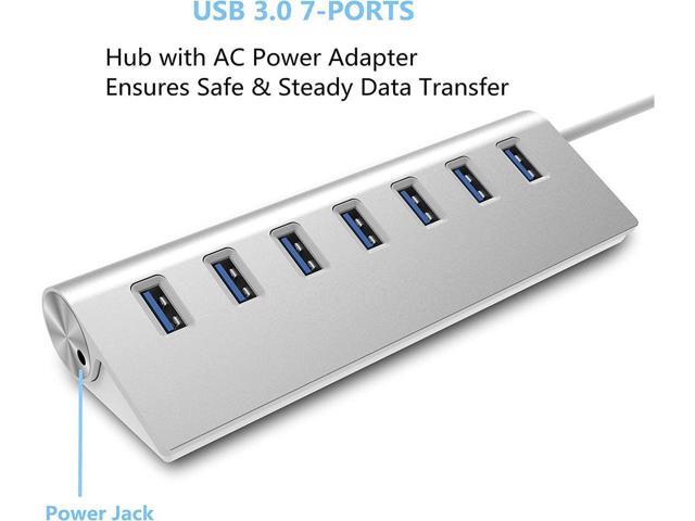 USB 3.0 Hub 7 Ports,KEHIPI Aluminum USB Hub 3.0 with 5V/4A 20W Power Adapter and 4.9Ft USB Cable, USB Hub for MacBook, Mac Pro, Mac Mini, Laptop,...