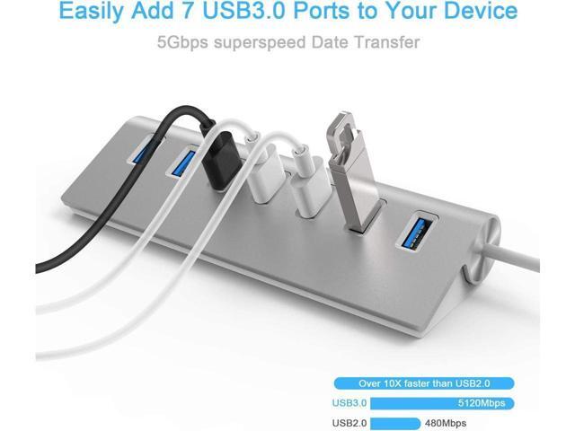 USB 3.0 Hub 7 Ports,KEHIPI Aluminum USB Hub 3.0 with 5V/4A 20W Power Adapter and 4.9Ft USB Cable, USB Hub for MacBook, Mac Pro, Mac Mini, Laptop,...