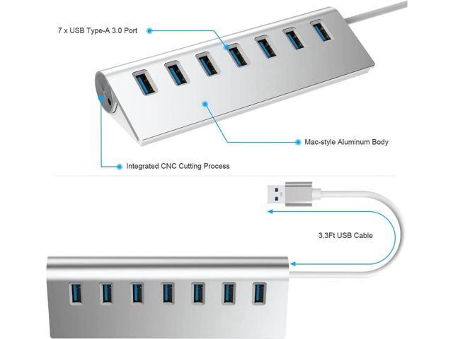 USB 3.0 Hub 7 Ports,KEHIPI Aluminum USB Hub 3.0 with 5V/4A 20W Power Adapter and 4.9Ft USB Cable, USB Hub for MacBook, Mac Pro, Mac Mini, Laptop,...