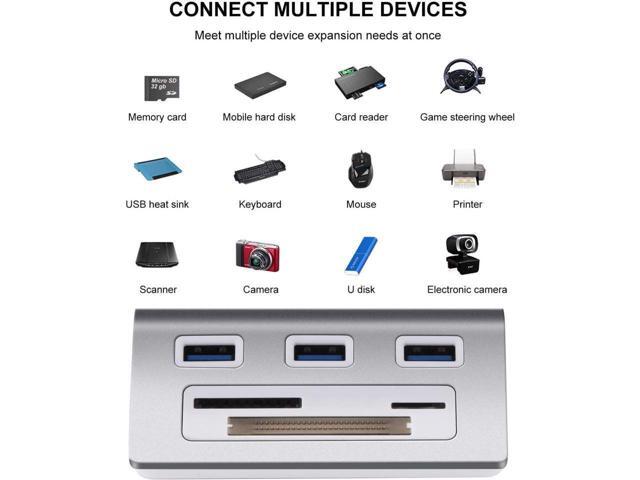 KEHIPI 6-in-1 USB 3.0 Card Reader, Aluminum Data USB 3.0 Hub with 3 High-Speed Ports and 1 CF/SD/TF Card Reader, 12' USB Cable for Mac Pro, iMac,...