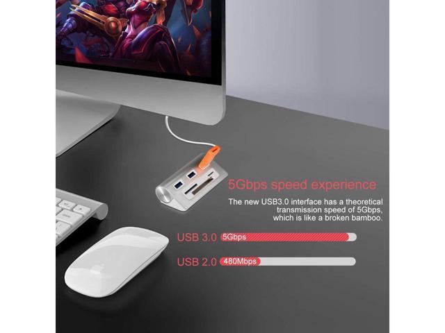 KEHIPI 6-in-1 USB 3.0 Card Reader, Aluminum Data USB 3.0 Hub with 3 High-Speed Ports and 1 CF/SD/TF Card Reader, 12' USB Cable for Mac Pro, iMac,...
