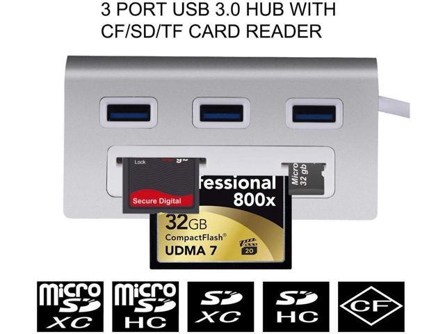 KEHIPI 6-in-1 USB 3.0 Card Reader, Aluminum Data USB 3.0 Hub with 3 High-Speed Ports and 1 CF/SD/TF Card Reader, 12' USB Cable for Mac Pro, iMac,...