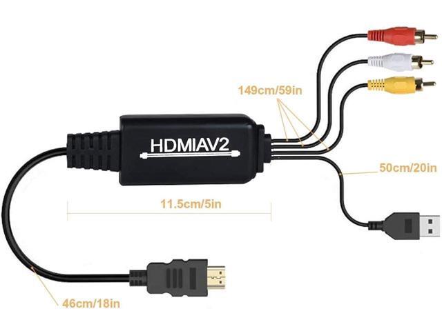 HDMI to RCA, KEHIPI HDMI to RCA Converter Adapter, 1080P HDMI to AV 3RCA CVBs Composite Video Audio Supports NTSC for PC, Laptop, HDTV, DVD, VHC VCR