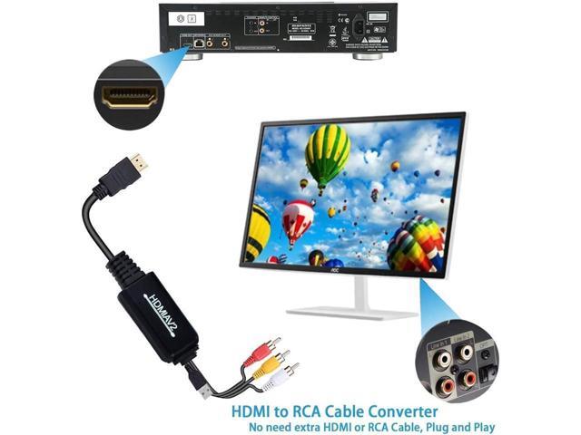 HDMI to RCA, KEHIPI HDMI to RCA Converter Adapter, 1080P HDMI to AV 3RCA CVBs Composite Video Audio Supports NTSC for PC, Laptop, HDTV, DVD, VHC VCR