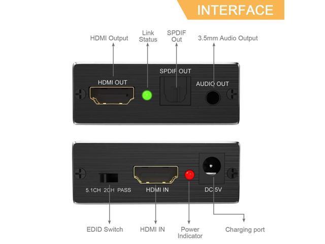 KEHIPI HDMI Audio Extractor Converter, HDMI to HDMI + Audio (SPDIF + RCA Stereo) Audio Splitter Adapter,4K 1080P,Supports Pass/2.0CH/5.1CH