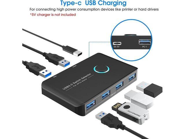 KEHIPI USB 3.0 Selector KVM Switch for 2 Computers Sharing 4 USB Devices Peripheral Switcher Box Hub for Mouse, Keyboard, Scanner, Printer; for...