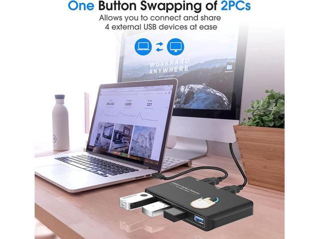 KEHIPI USB 3.0 Selector KVM Switch for 2 Computers Sharing 4 USB Devices Peripheral Switcher Box Hub for Mouse, Keyboard, Scanner, Printer; for...