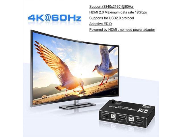 HDMI KVM Switch,KEHIPI 4K@60Hz 2x1 HDMI2.0 Ports + 3X USB KVM Ports, Share 2 Computers to one UHD Monitor, Support Wireless Keyboard and Mouse, USB...
