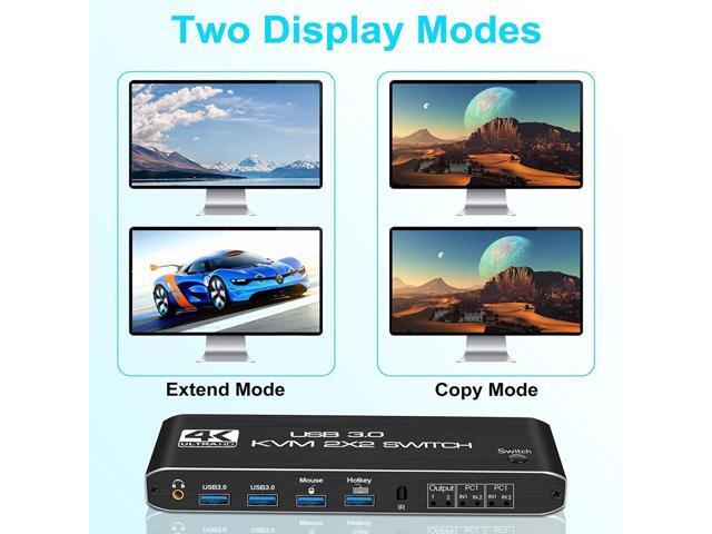 KVM Switch 2 Monitors 2 PCs, KEHIPI 4K@60Hz HDMI KVM Switch with Audio, Keyboard Video Mouse Peripherals Display Port Switcher, UHD Support, USB...