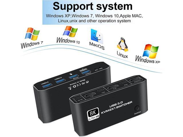 HDMI KVM Switch, KEHIPI 8K USB Switch 2x1 HDMI2.1 Ports + 4X USB3.0 KVM Ports, Share 2 Computers one Monitor Switch,Supports 8K 60Hz,4K 120Hz,YUV...