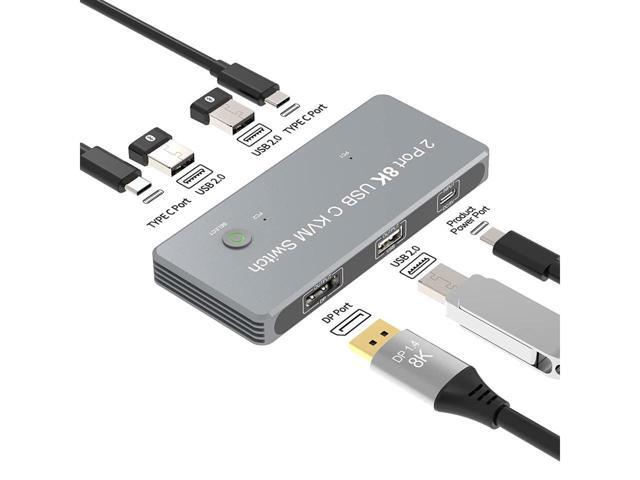 KEHIPI USB-C 8K KVM Switch DP 1.4 2xUSB-C PC to One DisplayPort Dual Monitor 8K@60Hz 4K@144Hz 3X USB2.0 Shared Mouse Keyboard Printer 2-in/4-out...