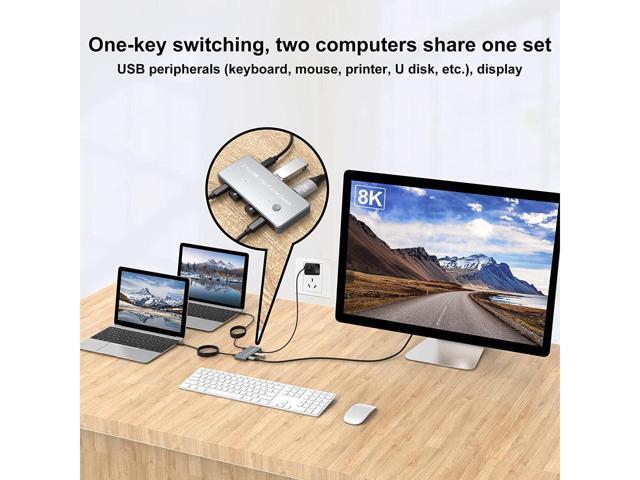 KEHIPI USB-C 8K KVM Switch DP 1.4 2xUSB-C PC to One DisplayPort Dual Monitor 8K@60Hz 4K@144Hz 3X USB2.0 Shared Mouse Keyboard Printer 2-in/4-out...