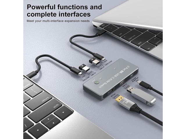 KEHIPI USB-C 8K KVM Switch DP 1.4 2xUSB-C PC to One DisplayPort Dual Monitor 8K@60Hz 4K@144Hz 3X USB2.0 Shared Mouse Keyboard Printer 2-in/4-out...