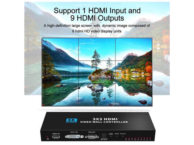 KEHIPI 3x3 HDMI Video Wall Controller, 1080P@60Hz HDMI DVI TV Wall Processor, 1080P HDMI Video Image Processor, HDMI & DVI Input with RS232, 180...