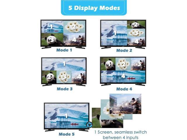 HDMI Multiviewer Switch 4x1, KEHIPI Quad Seamless Switcher 4 in 1 Out with IR Remote Control, Support 4K Full HD and 5 Display Modes for Security...