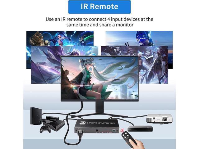 KEHIPI 8K HDMI 2.1 switch 4 in 1 out with IR remote control, HDMI 2.1 switch 4 ports 8K@60Hz 4K@120Hz 4 in 1 out HDMI hub 3D 1080P HDCP2.3 CEC for...