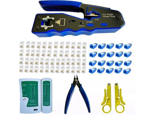 KEHIPI Crimp Tool Kit Pass Through and Standard Cat6 Cat6A Cat5 Cat5e rj45 Crimping Tool with 50pcs rj45 Cat6 Pass Through Connectors, 20pcs...