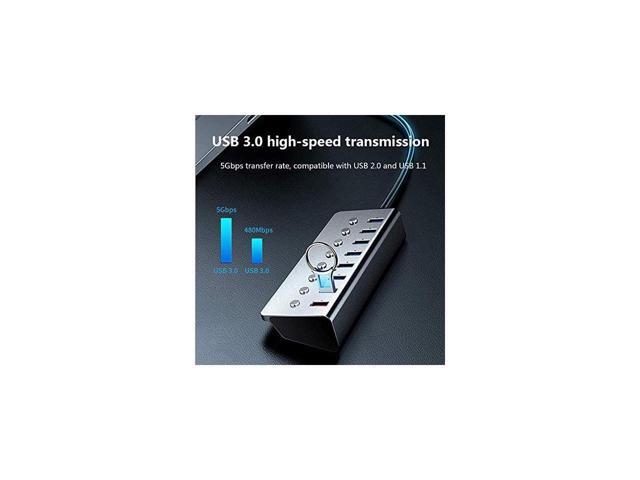 KEHIPI USB 3.0 Hub 8 Ports, 5V/3A Power,Support 7 USB 3.0 Simultaneous Inputs and One USB Charging Port, Independent Switch with LED, Metal Case...