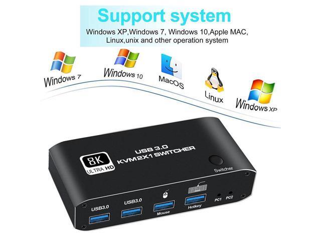 KEHIPI 2 in 1 Out HDMI KVM Switch, 8K USB Switch 2x1 HDMI2.1 Ports + 4x USB3.0 KVM Ports, Share 2 Computers one Monitor Switch,Supports 8K @60Hz,4K...