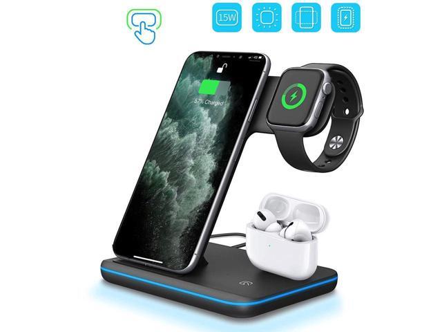 KEHIPI Wireless Charger 3 in 1 Charger Stand 15W QI Fast Charging Station for Apple iWatch Series 5/4/3/2/1,AirPods, Compatible with iPhone 11...