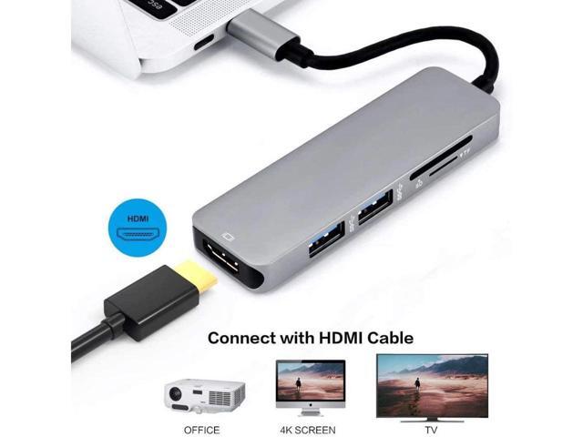 KEHIPI USB C Hub HDMI Adapter, 5 in 1 Portable USB C Dongle with 4K HDMI Output, 2 USB 3.0 Ports, SD/microSD/TF Card Reader,Compatible for MacBook...