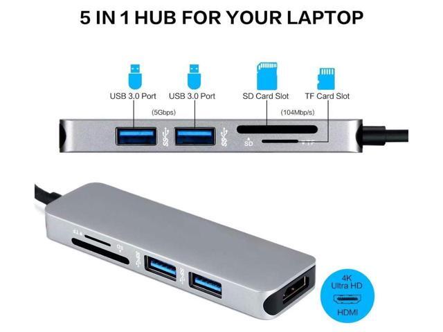 KEHIPI USB C Hub HDMI Adapter, 5 in 1 Portable USB C Dongle with 4K HDMI Output, 2 USB 3.0 Ports, SD/microSD/TF Card Reader,Compatible for MacBook...
