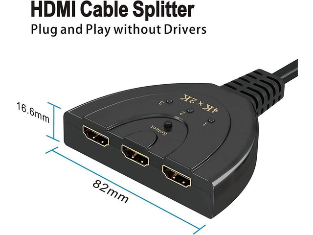 KEHIPI HDMI Switch, 3 Port 4K HDMI Switch 3x1 Switch Splitter with Pigtail Cable Supports Full HD 4K 1080P 3D Player