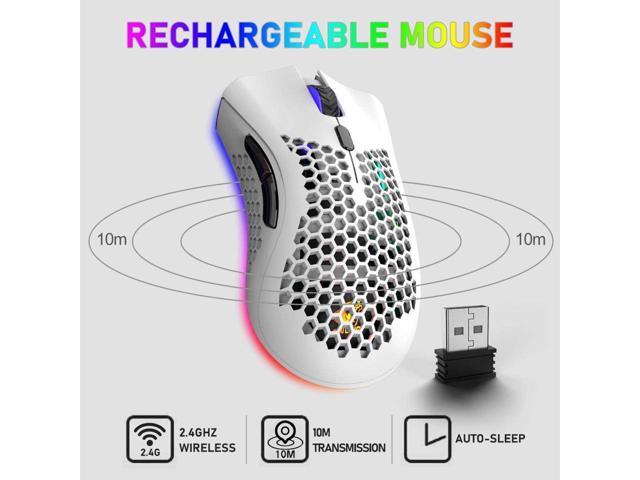 KEHIPI Wireless Lightweight Gaming Mouse Honeycomb with 7 Button Multi RGB Backlit Perforated Ergonomic Shell Optical Sensor Adjustable DPI...