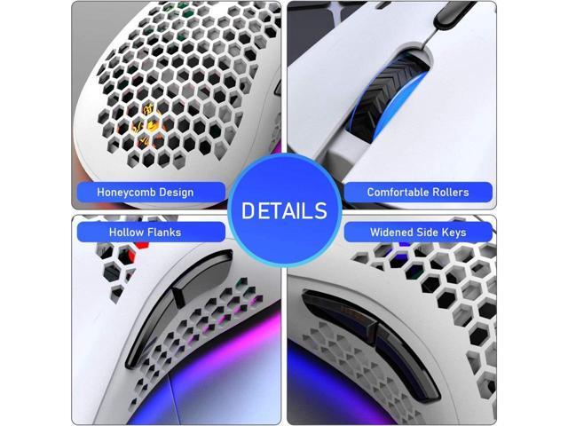 KEHIPI Wireless Lightweight Gaming Mouse Honeycomb with 7 Button Multi RGB Backlit Perforated Ergonomic Shell Optical Sensor Adjustable DPI...