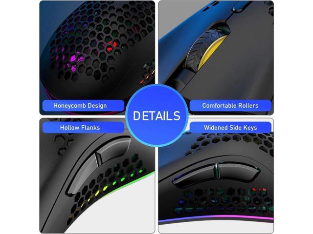 KEHIPI Wireless Lightweight Gaming Mouse Honeycomb with 7 Button Multi RGB Backlit Perforated Ergonomic Shell Optical Sensor Adjustable DPI...