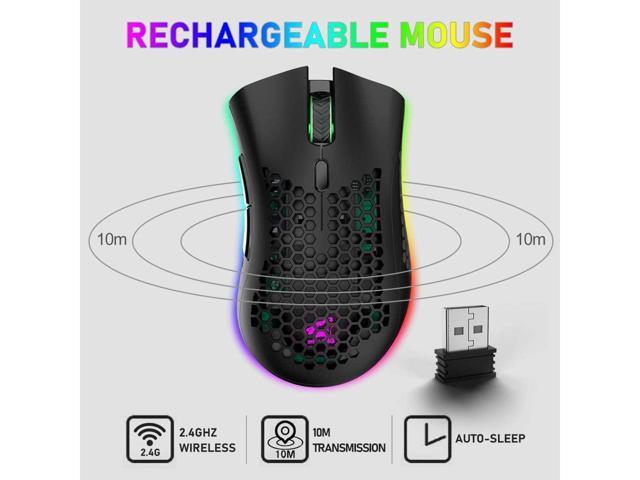 KEHIPI Wireless Lightweight Gaming Mouse Honeycomb with 7 Button Multi RGB Backlit Perforated Ergonomic Shell Optical Sensor Adjustable DPI...