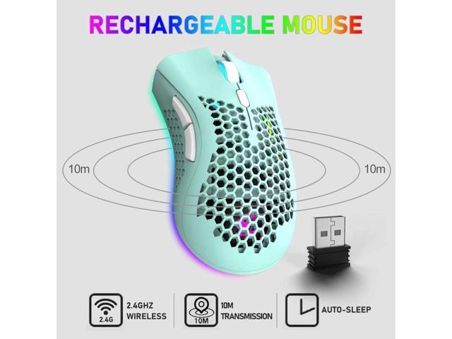 KEHIPI Wireless Lightweight Gaming Mouse Honeycomb with 7 Button Multi RGB Backlit Perforated Ergonomic Shell Optical Sensor Adjustable DPI...