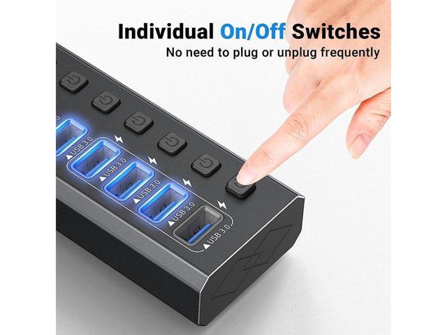 KEHIPI Powered USB 3.0 Hub, 16-Port Powered USB Hub 3.0 with Individual Switch, Aluminum Alloy Fast Charging USB 3.0 Hub Expander Compatible with...
