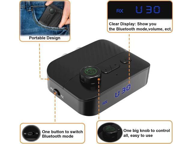 KEHIPI Bluetooth Transmitter Receiver - V5.3 Bluetooth Audio Receiver w/Display & Knob, 3.5mm AUX RCA Wireless Audio Adapter for Home...