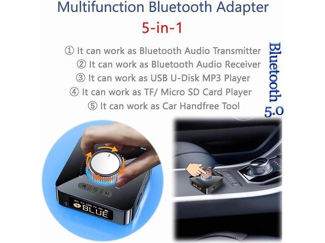 KEHIPI Bluetooth 5.0 Audio Adapter, 5-in-1 Wireless Music Transmitter AUX Receiver USB TF Micro SD Card MP3 Player for TV CD PC Car Home Stereo to...