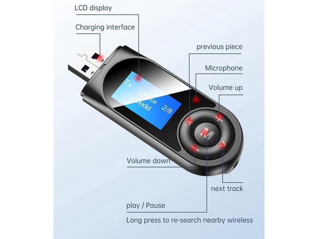 KEHIPI USB Adapter Bluetooth 5.0 Audio Receiver Transmitter AUX 3.5MM Music Stereo Wireless Adapters for Car TV PC Speaker Adaptador (Color: Black)
