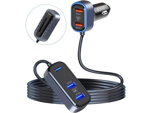KEHIPI 6 Multi Ports USB Car Charger, 65W QC3.0 Power PD Fast Car Charger Adapter, Type C Cigarette Lighter Charger for Cellphone Charging with 5FT...
