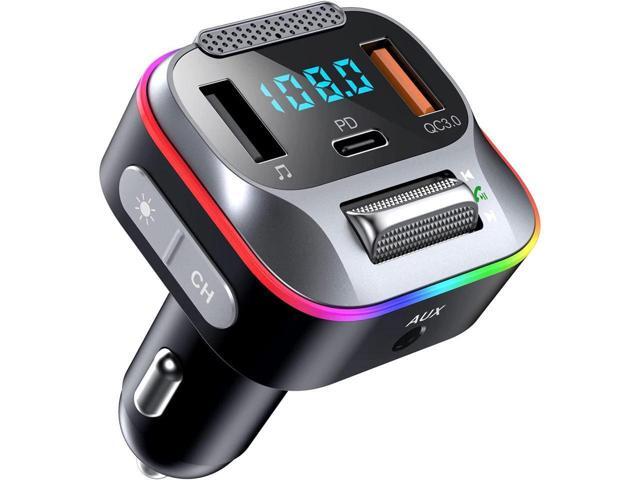 KEHIPI Bluetooth Car Adapter, Hi-Fi Bass Sound, Bluetooth Transmitter, FM Radio, Handsfree Calls, Fast Charging, 7 LED Colors, AUX Output, U Disk...