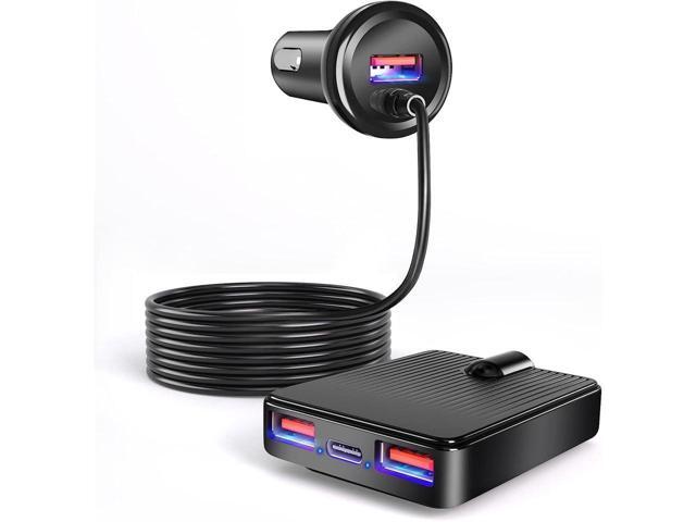 KEHIPI USB C Car Charger, 74W Fast Car Phone Charger PD & QC 3.0 Car Charger with 6.5ft Cable for Back Seat Charging, 4 Multi Ports Cigarette...