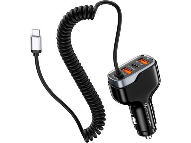 KEHIPI USB C Fast Car Charger 50W 4-Ports, Built-in 5.9FT Type C Cable, Dual Type C and Dual USB-A Ports Charger with PD25W/PPS25W & QC18W,...